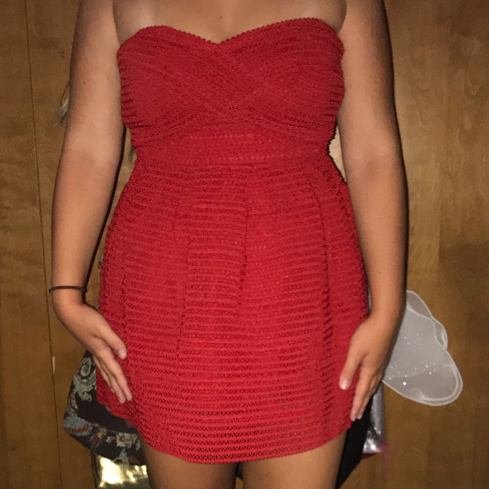 Strapless red dress